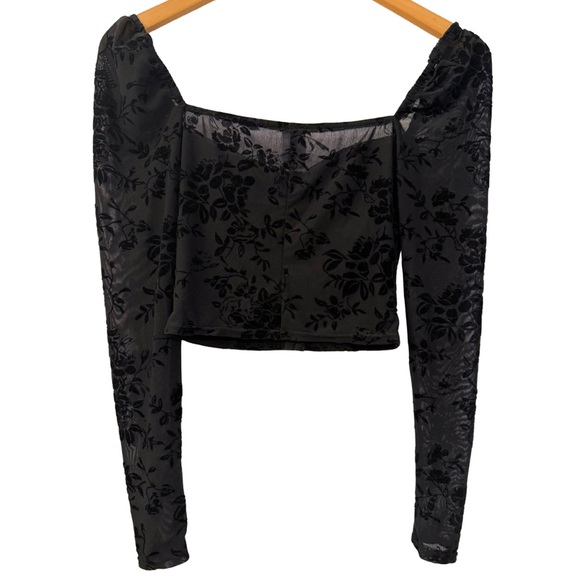 Windsor Womens Long-Sleeve Black Velvet Bustier Crop Top, Size Small - Picture 8 of 12